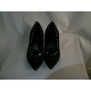 DKNY Black Leather Pointed-Toe Pumps with Logo Detail Classic Stiletto Heels 6M‎